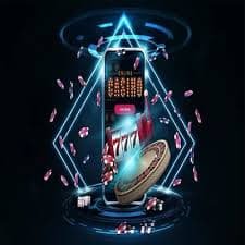 Pemandangan arena game esports penuh sorotan neon dan pemain aktif